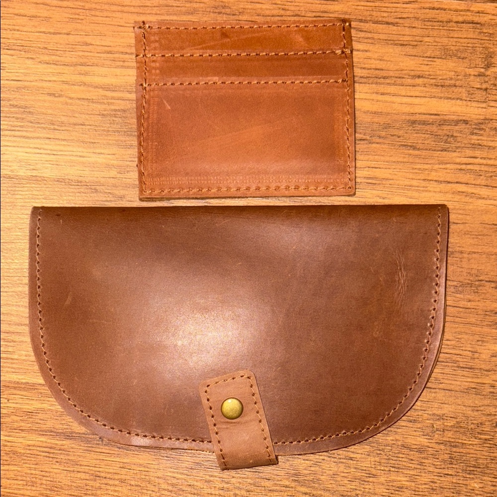 Anthropologie Brown Leather Able Wallet and Card Holder Set